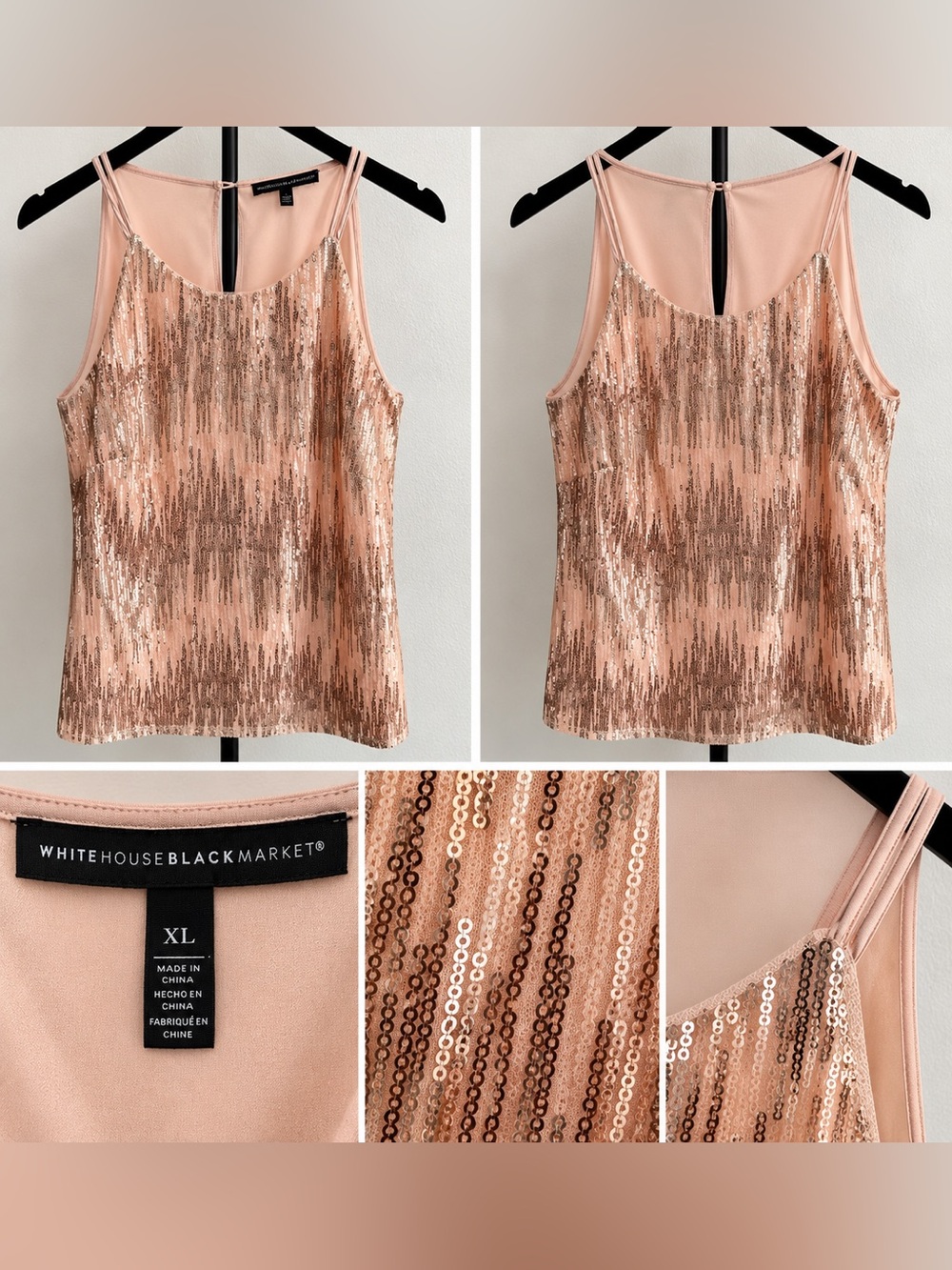 White House Black Market Blush Rose Sequin Cami